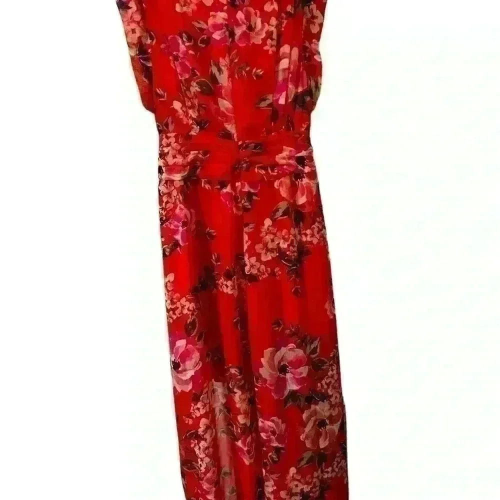Beautiful Short/Long Cap Sleeve Dress by Eliza J, Size 4 Orange Floral - Picture 2 of 4